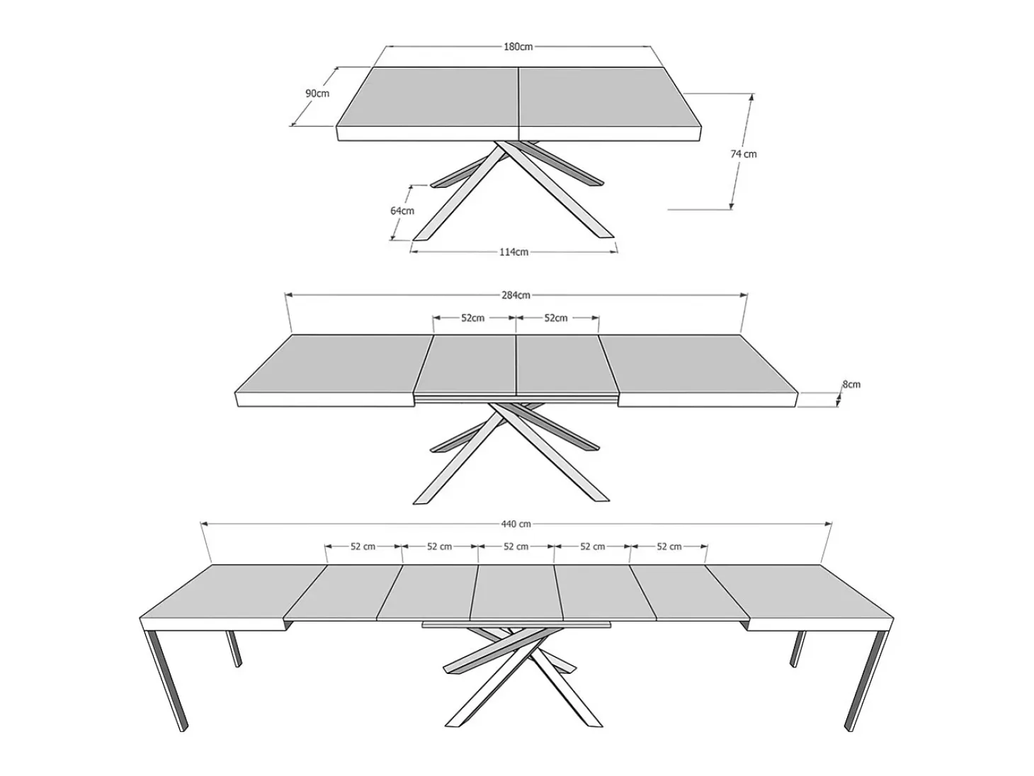 Mesa extensible 180/440x90 cm Karida roble natural patas blancas
