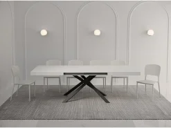 Mesa extensible 140/400x90 cm Karida fresno blanco patas antracita