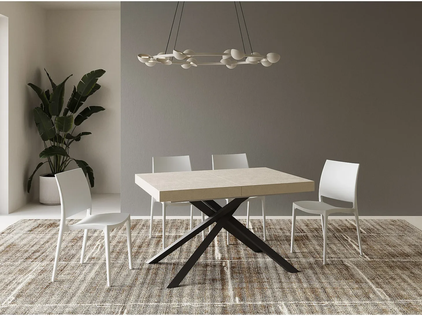 Mesa extensible 120/224x90 cm Karida cachemira patas antracita