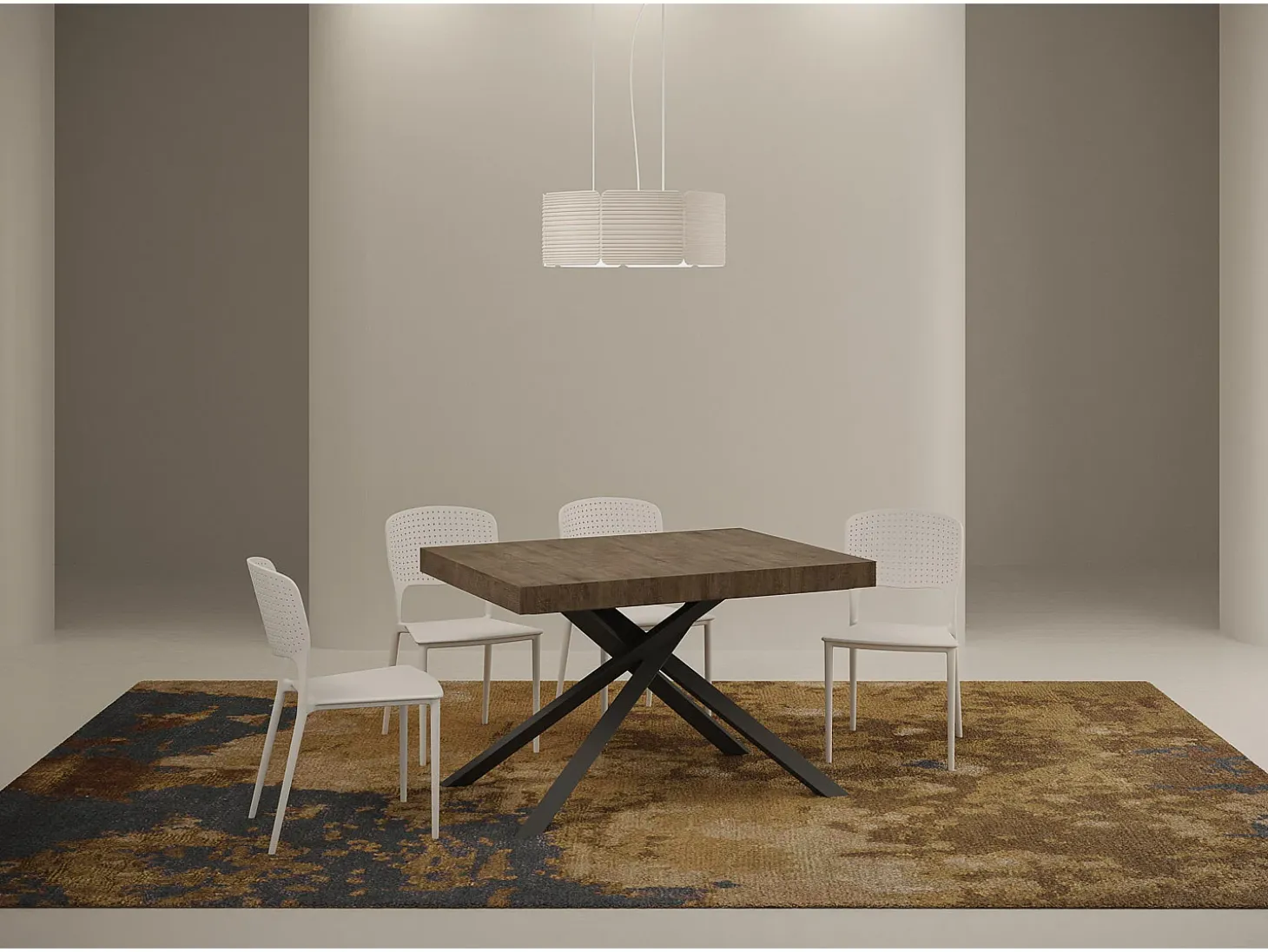 Mesa extensible 120/204x80 cm Karida nogal patas antracita