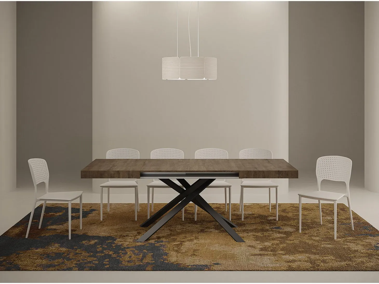 Mesa extensible 120/204x80 cm Karida nogal patas antracita