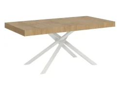 Mesa extensible 200/460x90 cm Karida efecto madera roble natural patas blancas