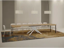 Mesa extensible 130/390x90 cm Karida roble natural patas blancas