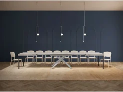 Mesa extensible 200/460x90 cm Karida efecto cemento patas blancas