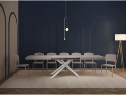 Mesa extensible 200/460x90 cm Karida efecto cemento patas blancas