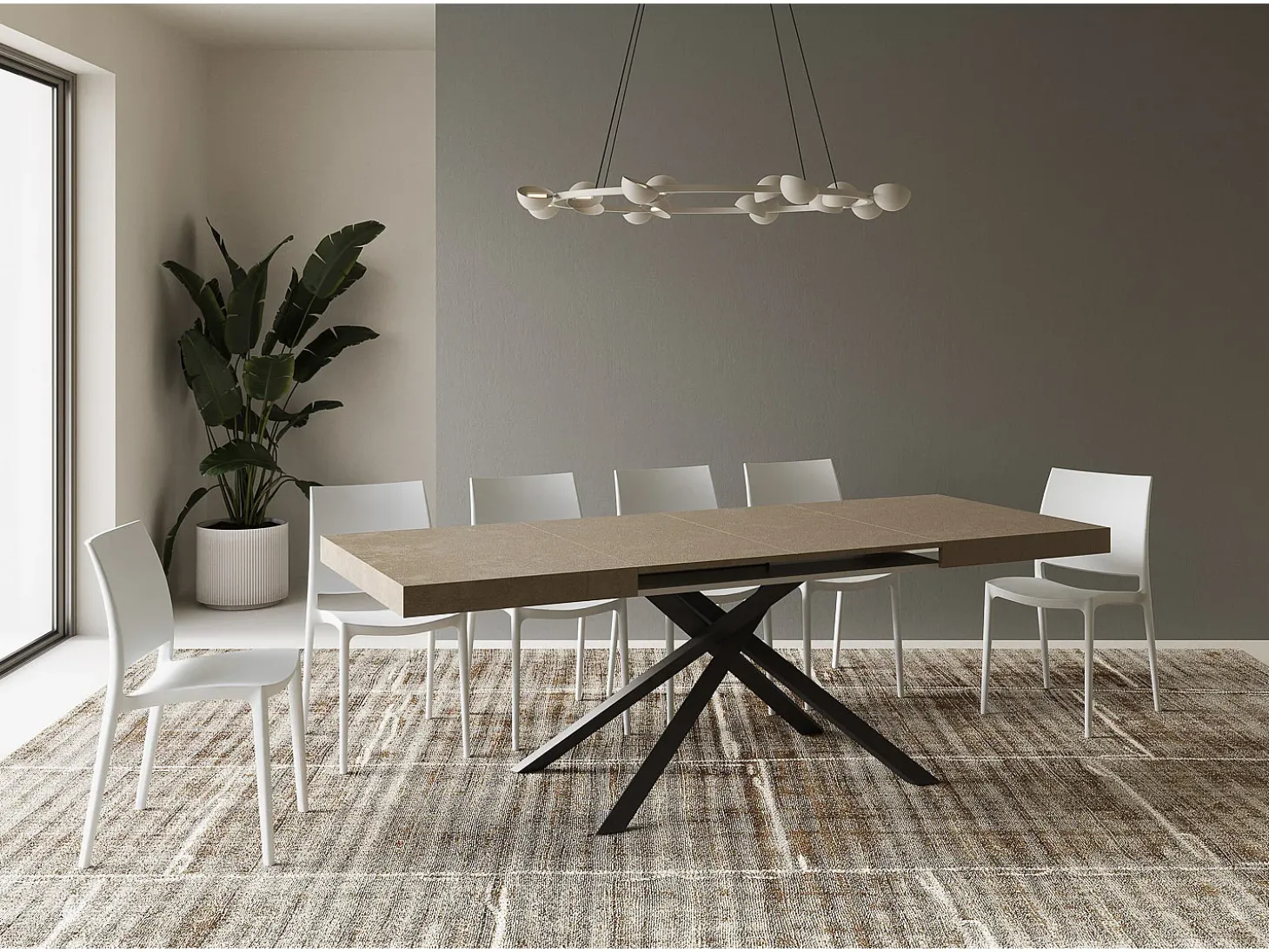 Mesa extensible 120/380x90 cm Karida gris paloma patas antracita