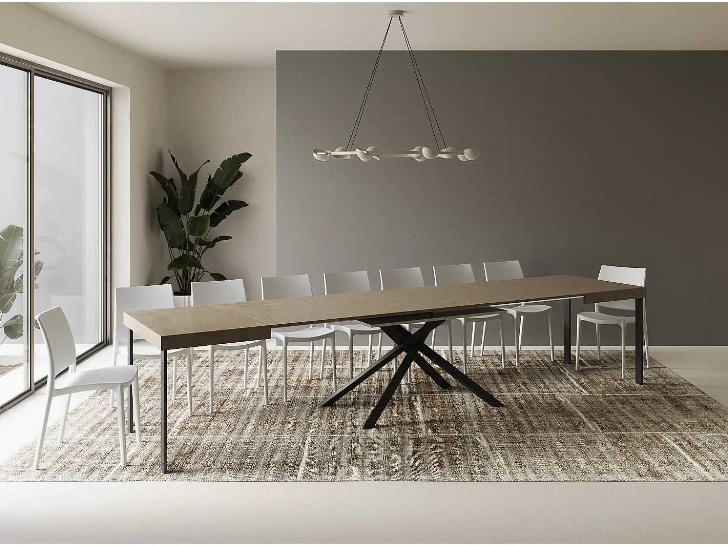 Mesa extensible 120/380x90 cm Karida gris paloma patas antracita