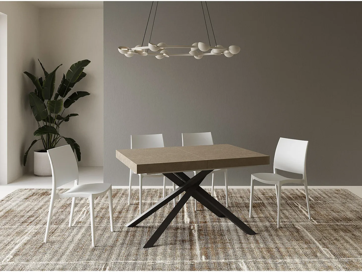 Mesa extensible 120/380x90 cm Karida gris paloma patas antracita