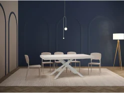 Mesa extensible 200/460x90 cm Karida efecto madera fresno blanco patas blancas