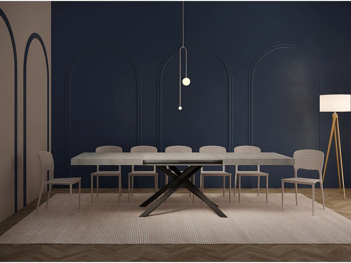 Mesa extensible 160/264x90 cm Karida cemento patas antracita
