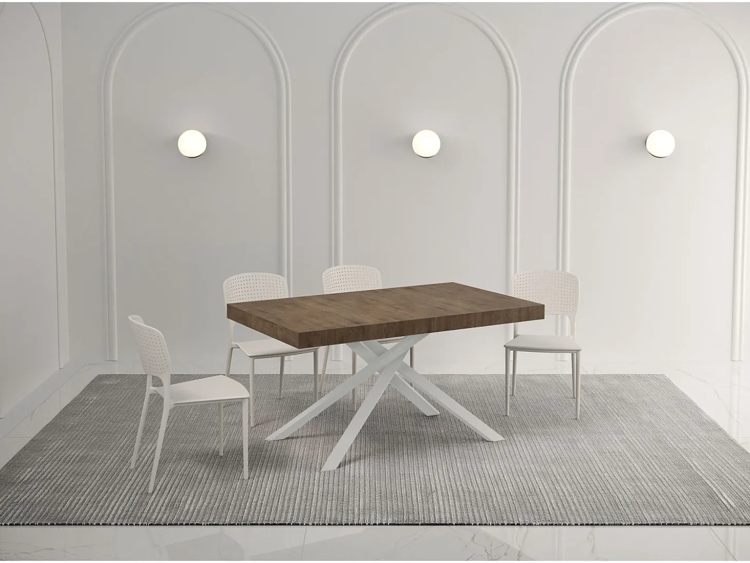 Mesa extensible 160/264x90 cm Karida Premium nogal patas blancas
