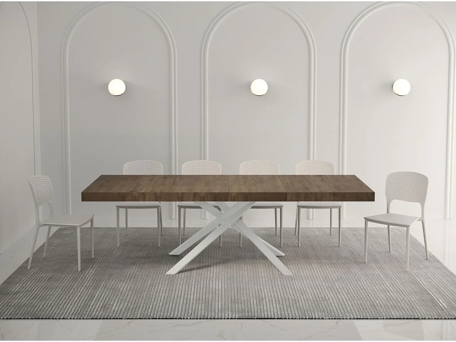 Mesa extensible 160/264x90 cm Karida Premium nogal patas blancas