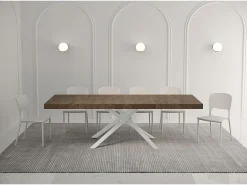 Mesa extensible 160/264x90 cm Karida Premium nogal patas blancas
