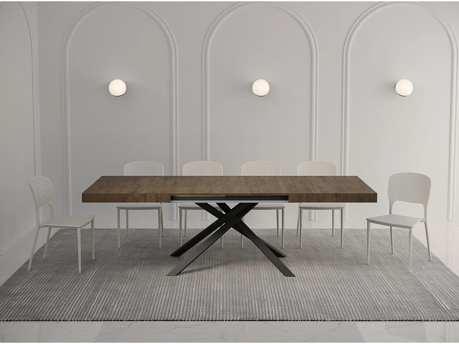 Mesa extensible 140/400x90 cm Karida nogal patas antracita