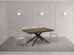 Mesa extensible 140/400x90 cm Karida nogal patas antracita