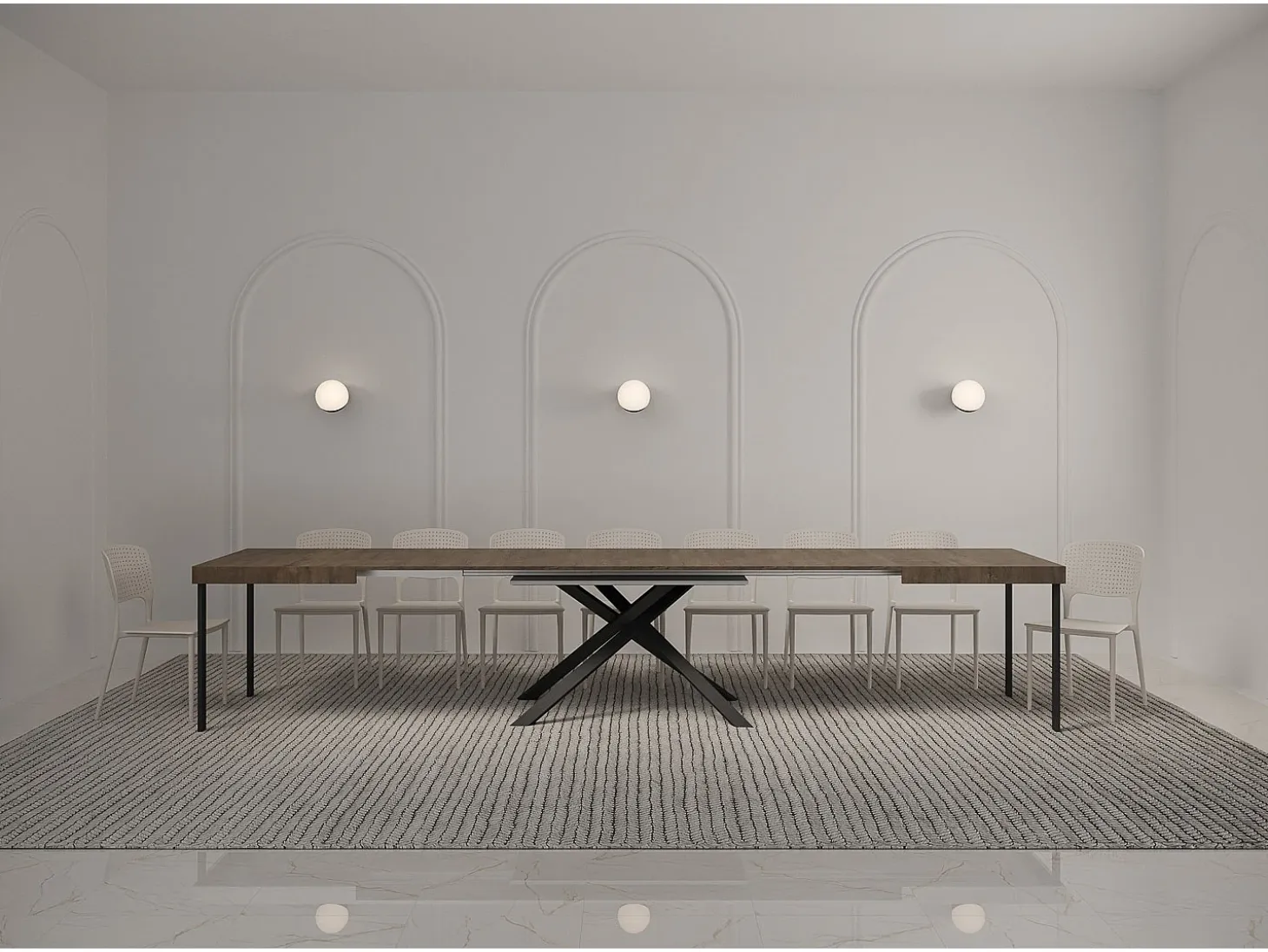 Mesa extensible 140/400x90 cm Karida nogal patas antracita