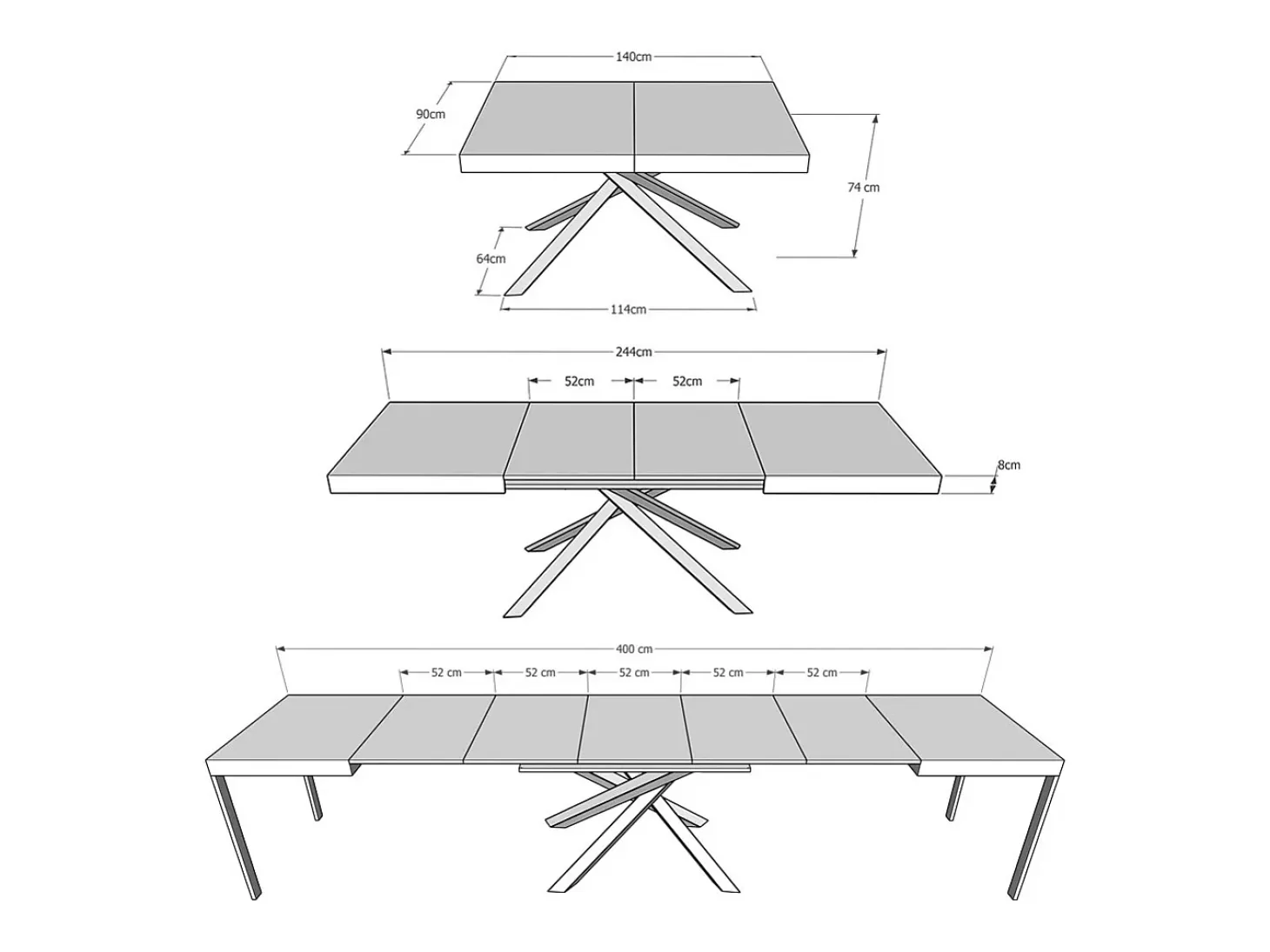 Mesa extensible 140/400x90 cm Karida nogal patas antracita
