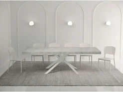 Mesa extensible 160/264x90 cm Karida Premium cemento patas blancas