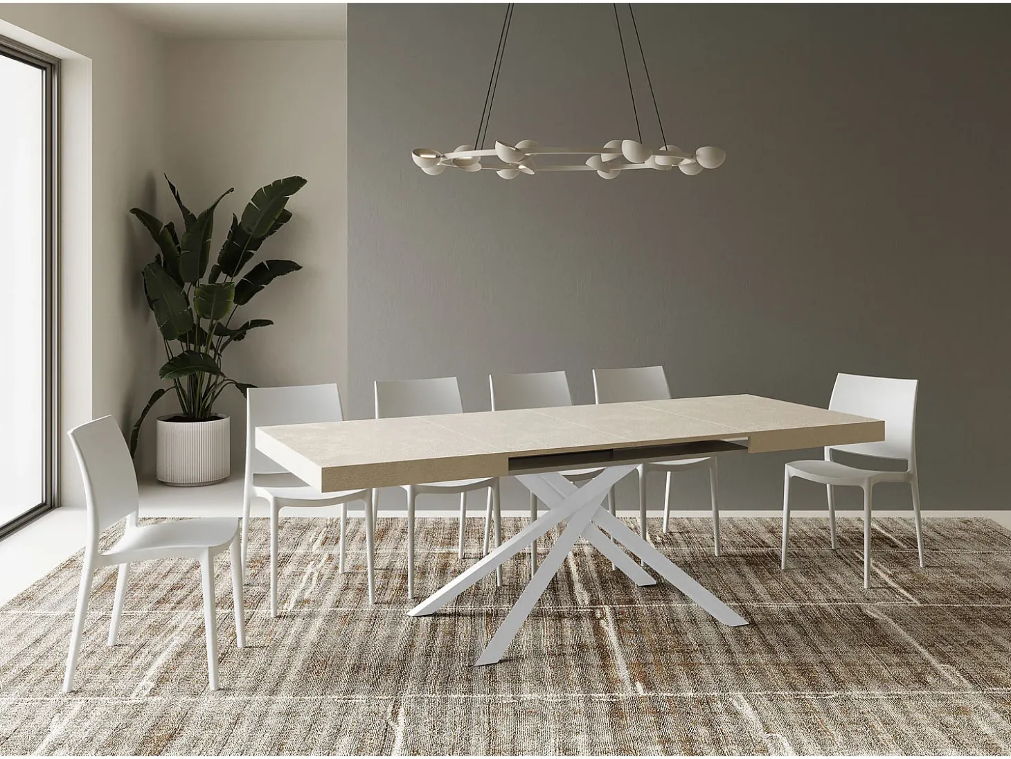 Mesa extensible 140/400x90 cm Karida cachemira patas blancas