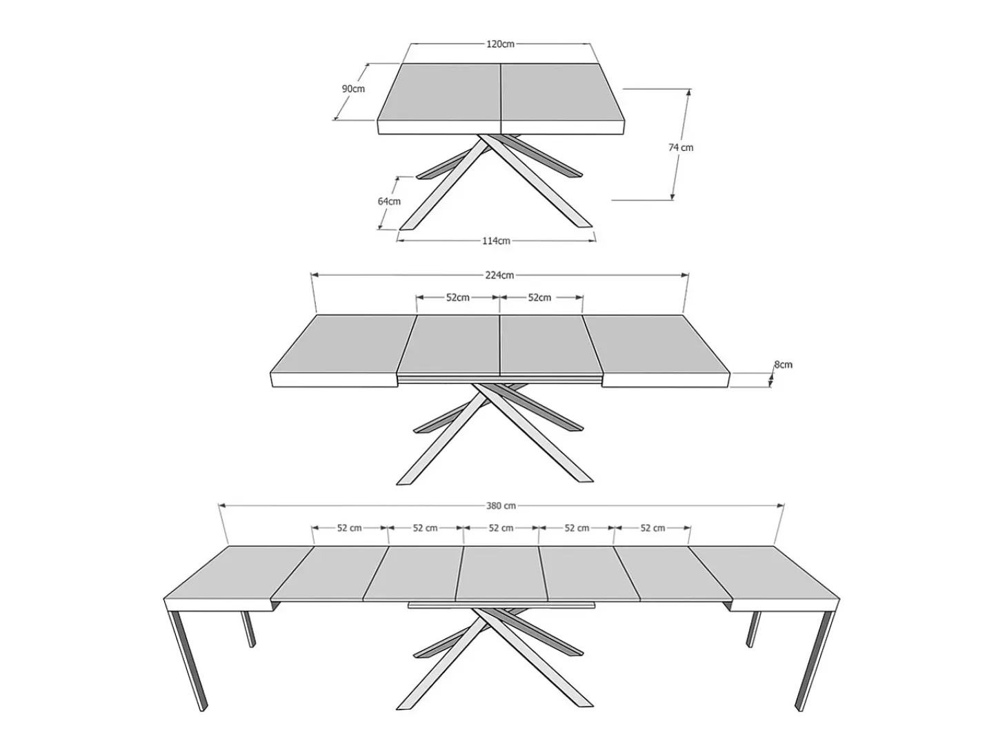 Mesa extensible 120/380x90 cm Karida Evolution roble natural estructura et patas antracita