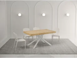 Mesa extensible 140/224x80 cm Karida roble natural patas blancas