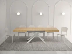 Mesa extensible 140/224x80 cm Karida roble natural patas blancas