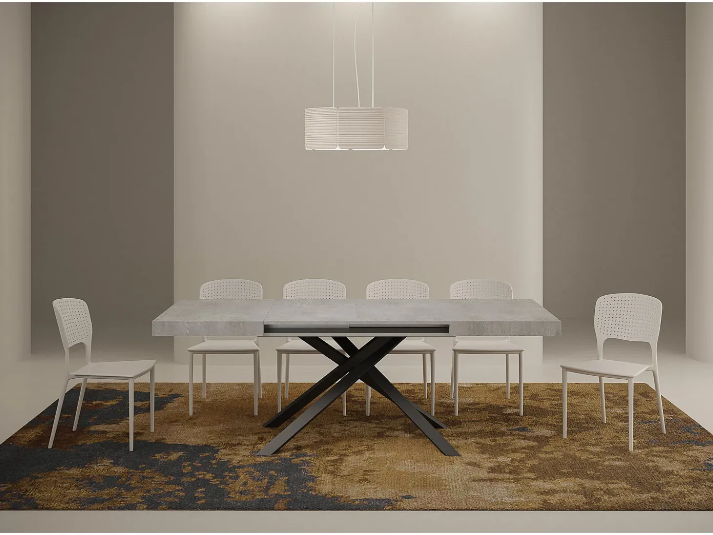 Mesa extensible 120/380x90 cm Karida cemento patas antracita