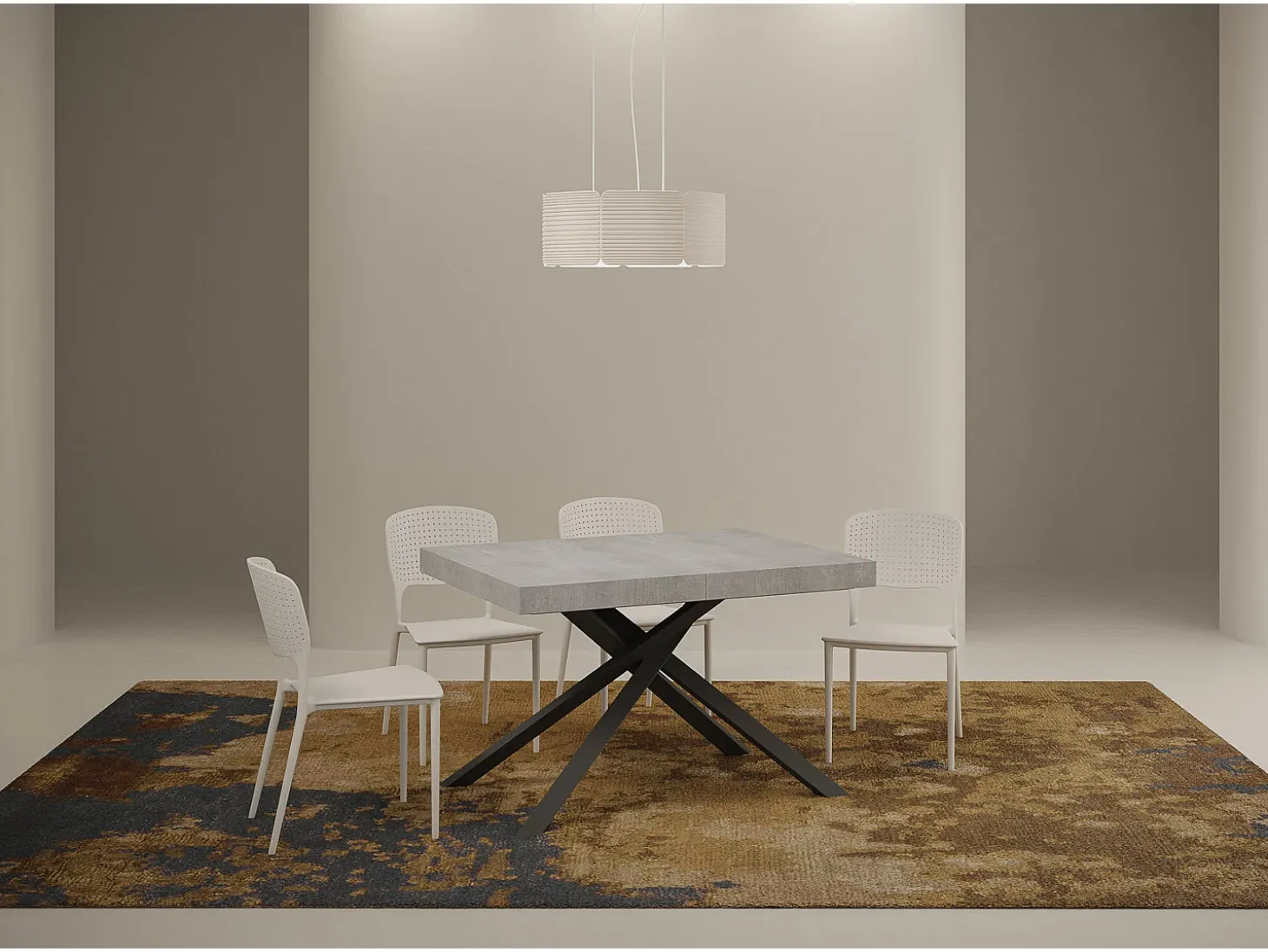 Mesa extensible 120/380x90 cm Karida cemento patas antracita