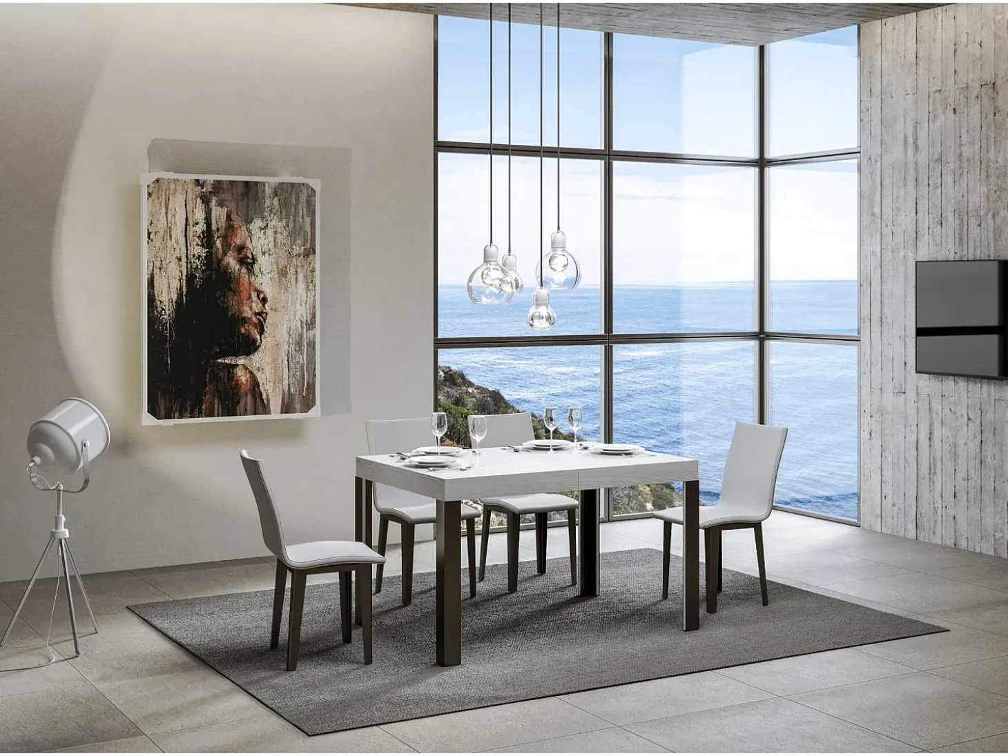 Mesa extensible 90x140/244 cm Linea Fresno Blanco estructura Antracita