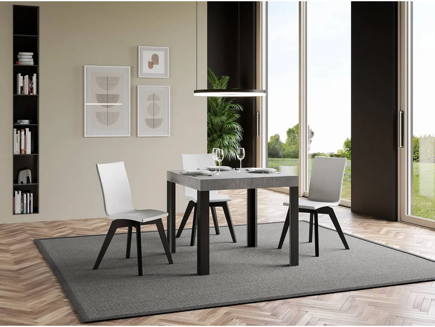 Mesa extensible 90x90/246 cm Linea Cemento estructura Antracita