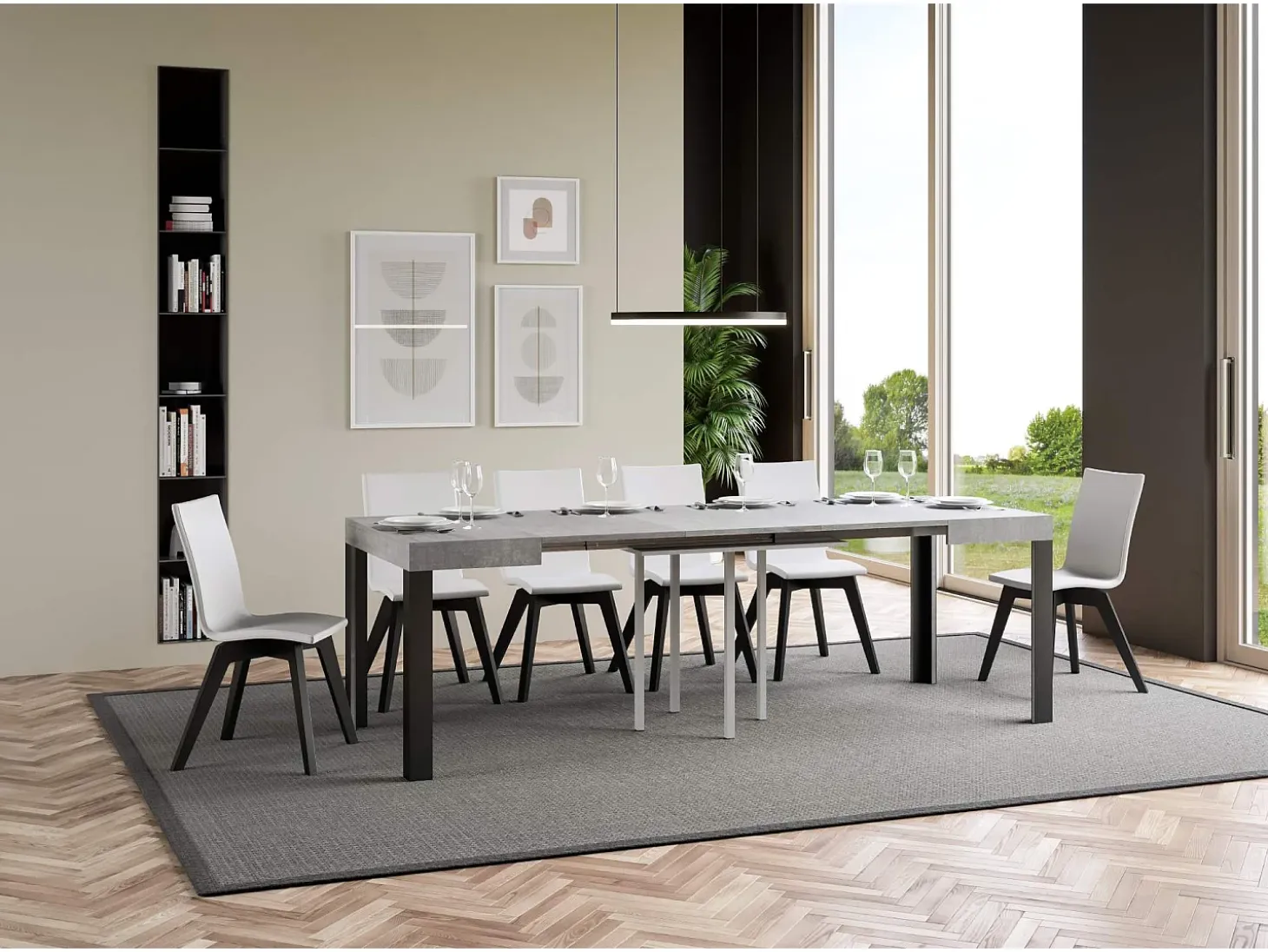 Mesa extensible 90x90/246 cm Linea Cemento estructura Antracita