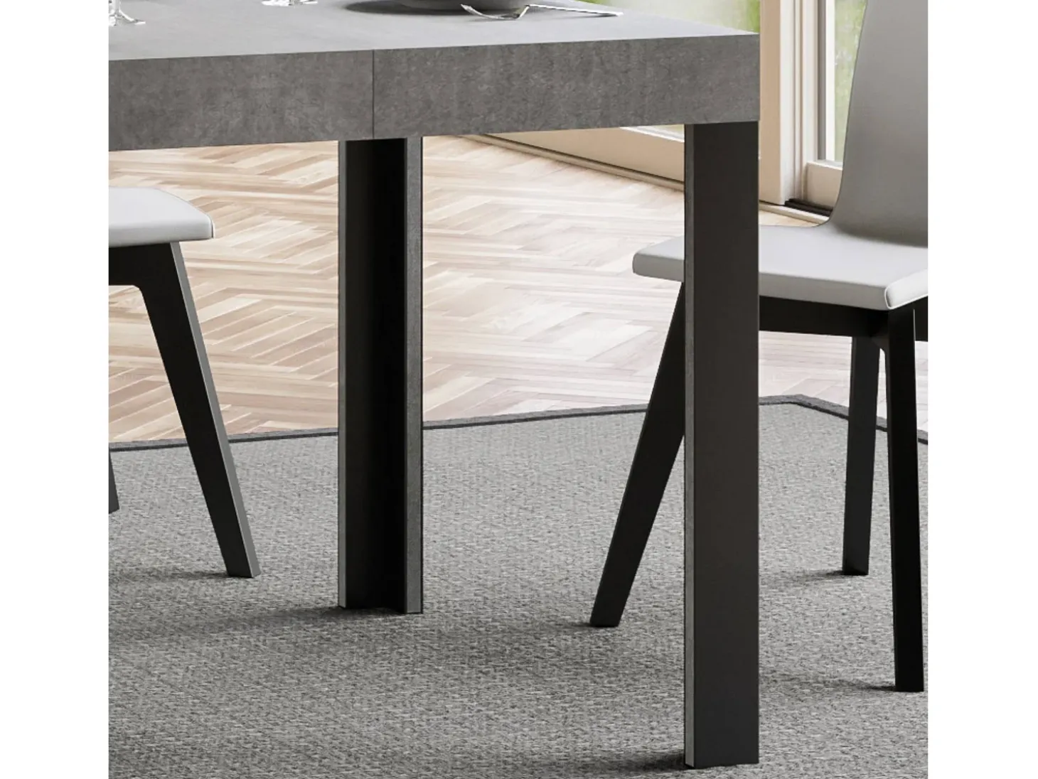 Mesa extensible 90x90/246 cm Linea Cemento estructura Antracita