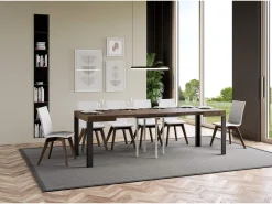 Mesa extensible 90x90/246 cm Linea Nogal estructura Antracita
