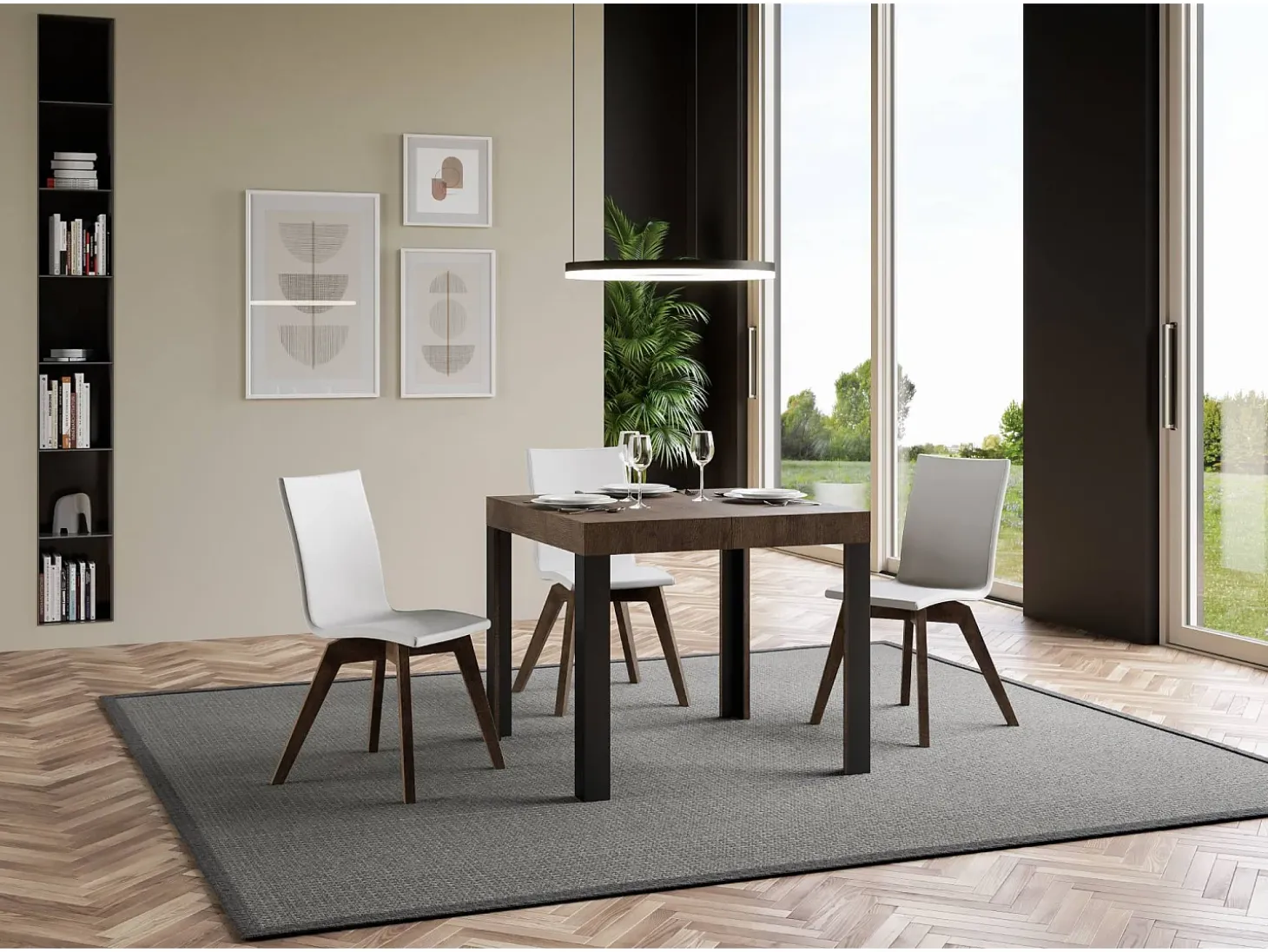 Mesa extensible 90x90/246 cm Linea Nogal estructura Antracita