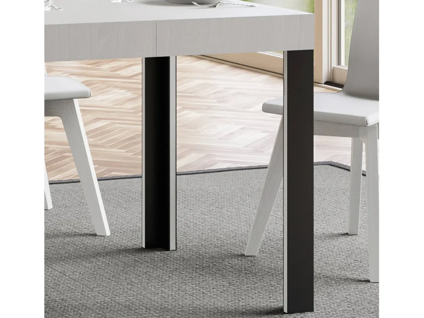 Mesa extensible 80x120/204 cm Linea Fresno Blanco estructura Antracita