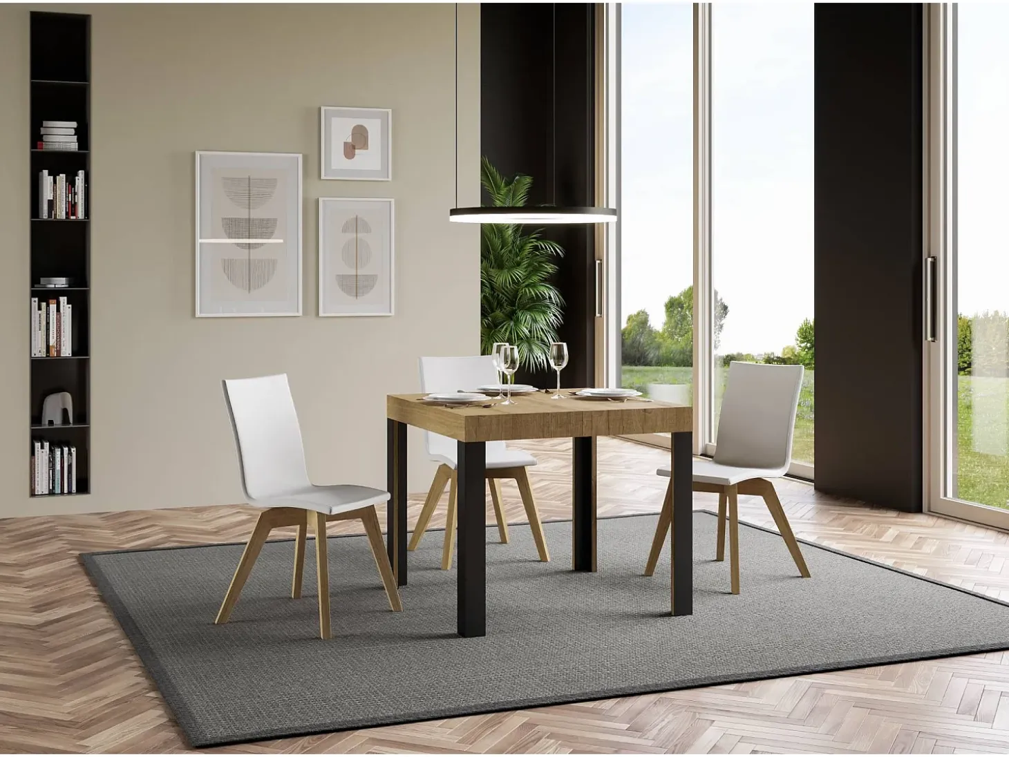 Mesa extensible 90x90/246 cm Linea Roble Natural estructura Antracita