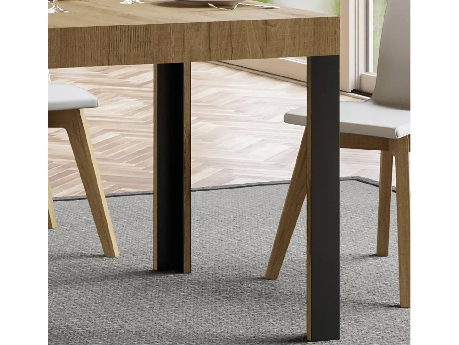 Mesa extensible 90x90/246 cm Linea Roble Natural estructura Antracita