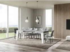 Mesa extensible 90x130/234 cm Naxy Mix tapa Cemento patas Fresno Blanco