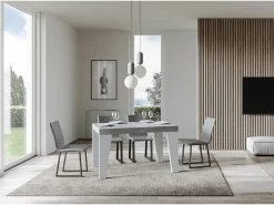 Mesa extensible 90x130/234 cm Naxy Mix tapa Cemento patas Fresno Blanco