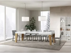 Mesa extensible 90x160/420 cm Naxy Mix Tapa Fresno Blanco - Patas Roble Nature
