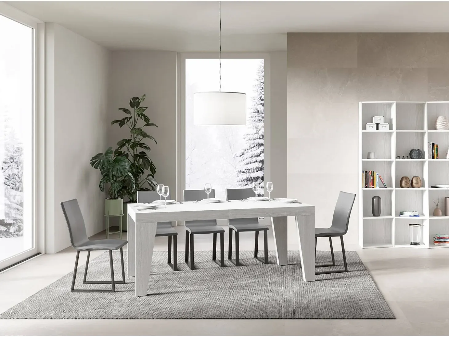 Mesa extensible 160/264x90 cm Naxy fresno blanco