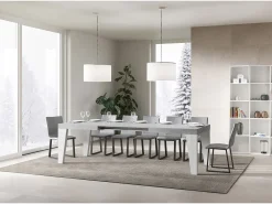 Mesa extensible 90x180/284 cm Naxy Mix Tapa Cemento - Patas Fresno Blanco