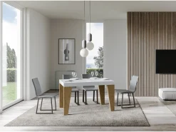Mesa extensible 90x130/390 cm Naxy Mix Tapa Fresno Blanco - Patas Roble Nature