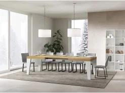 Mesa extensible 90x160/264 cm Naxy Mix Tapa Roble Nature - Patas Fresno Blanco