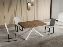 Mesa extensible 90x140/244 cm Niket nogal patas blanca