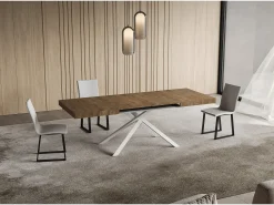 Mesa extensible 90x140/244 cm Niket nogal patas blanca