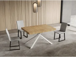 Mesa extensible 80x120/204 cm Niket roble natural patas blanca