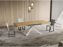 Mesa extensible 80x120/204 cm Niket roble natural patas blanca