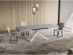 Mesa extensible 90x130/390 cm Niket Cemento patas blanco