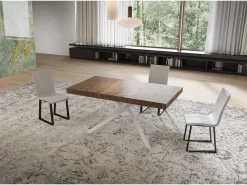 Mesa extensible 90x160/420 cm Niket Nogal patas blanco